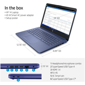HP Stream 14-CF2111 Celeron® N4120 64GB eMMC 4GB 14" (1366x768) WIN11 BLUE