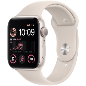 Apple Watch SE (2nd Gen) GPS + Cellular, 44mm Starlight Aluminum Case with Starlight Sport Band - M/