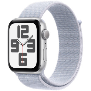 Apple Watch SE (2nd Gen) 44mm Silver Aluminum Case with Blue Cloud Sport Loop - Silver