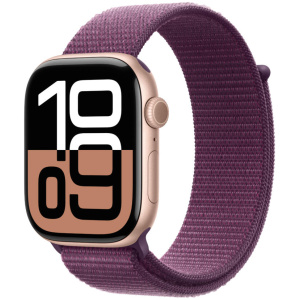 Apple Watch 46mm Rose Gold Aluminum Case Plum Sport Loop (Series 10)