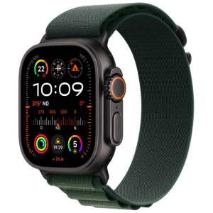 Apple Watch Ultra 2 GPS + Cellular, 49mm Black Titanium Case with Dark Green Alpine Loop - M